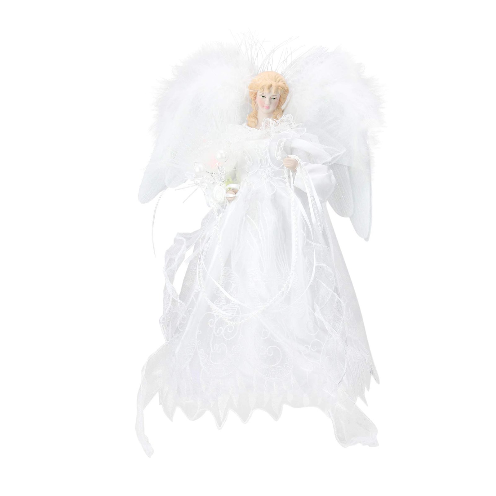 51wY09DpwzL.jpg Kurt Adler 12-Inch White and Silver Fiber Optic LED Angel Treetop - Image 1