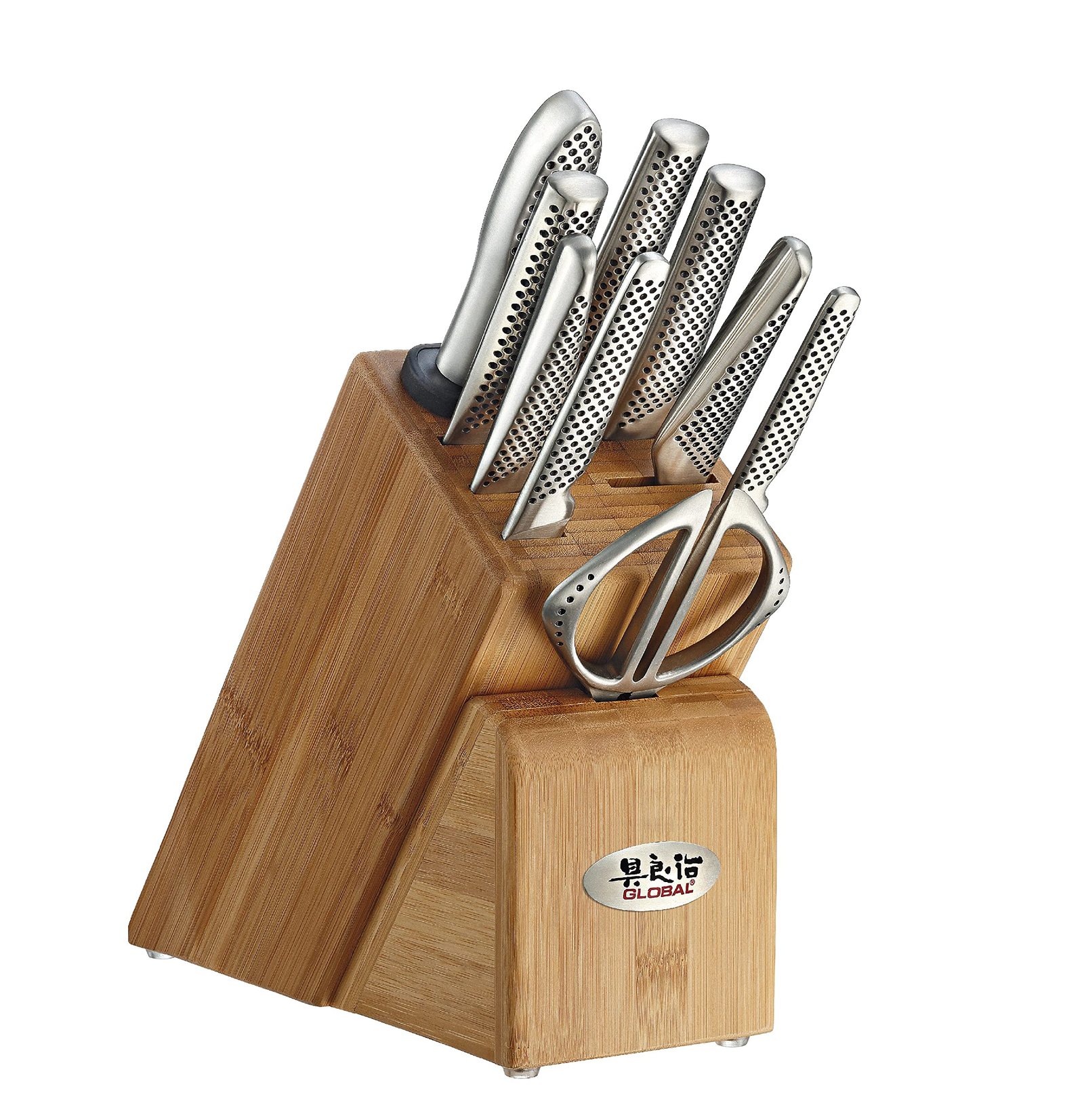 616FY6aQGL.jpg Global 10 Piece Takashi Knife Block Set - Lightweight Japanese Stainless Steel, Razor-Sharp Edge, Made in Japan (G-2, G-9, G-21, G-72, GS-5, GS-6, GSF-15, GSF-22, GKS-210), G-79589AU - Image 1