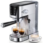 UDI Espresso Machines with LED Touch screen, 20 Bar Espresso Coffee machine for Lattes, Cappuccinos, Americano, Compact Cappuccino Latte Machine for Home, Silver