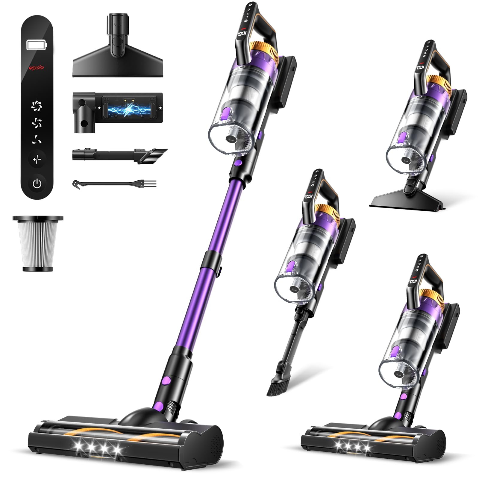 71ScAAccQIL.jpg Cordless Vacuum Cleaner, 580W/48Kpa Vacuum Cleaners with 65 Min Runtime, Lightweight Wireless Vacuum with LED Headlights/Screen, wall mount, Removable Handheld Vacuum for Pet Hair/Carpets/Floors/Sofa - Image 1