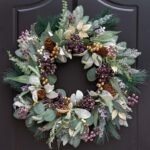 Winter Wreaths for Front Door, Soomeir Artificial Winter Door Wreath with Snow Leaves, Pine Needles and Blueberry Berries, for Home Window Indoor Outdoor Decor Decorations