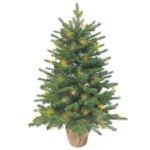 3ft Pre-Lit Mini Fir Christmas Tree,Artificial Pine Xmas Tree,106 PE Branches Tips & 84 PVC Branches Tips & UL Certification LED Lights & Burlap Wrapped Base for Tabletop Desk,Battery Operated