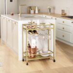 Gold Beverage Cart with Wine Rack - Image 2