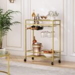 Gold Beverage Cart with Wine Rack - Image 3